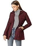 Allegra K Women's Hooded Drawstring Flap Pockets Utility Parka Anorak Jacket XL Burgundy