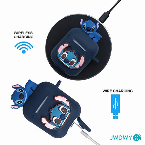 Stitch Cartoon Case For Apple Airpod 2 And 1, 9 In 1 Accessories Set Protective Cover,3D Anime Designed Silicone Case/Stitch Keychain/Metal Dust Sticker/Anti-Lost Rope.the Best Gift #TOP2