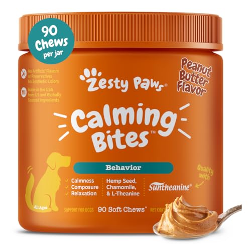 Zesty Paws Calming Chews for Dogs – Dog Calming Supplement, PB, 90 Ct