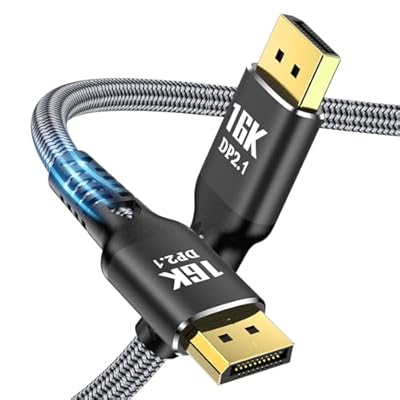 Angusplay DisplayPort Cable 2.1 6FT, 16K Display Port 2.1 2.0 Cable [16K 60Hz, 8K 120Hz, 4K 240Hz 165Hz 144Hz, 80Gbps HDR10 HDCP DSC 1.2a] Braided DP 2.1 Cord for FreeSync G-Sync Gaming Monitor