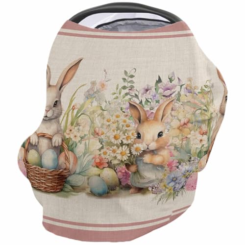 Nursing Cover for Breastfeeding Scarf, Easter Bunny Plants Floral Egg Baby Car Covers Super Soft Multi Use for Canopy Shopping Cart Cover Blanket Stroller Cover