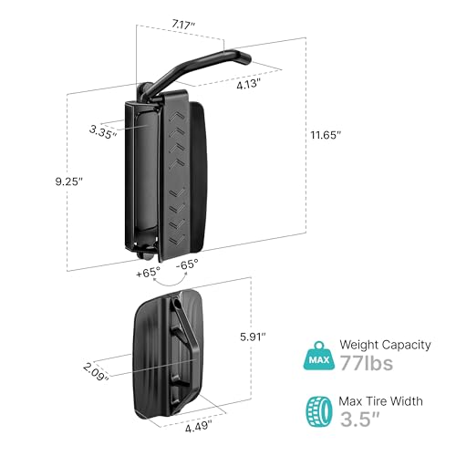 Bike-Wall-Mount-for-Garage-Holds-77lbsSwivel-Indoor-Bike-Storage-4-Pack-Adjustable-65-angle-for-space-saving-storage-Fits-most-bikes-with-tires-under-315H35W-Ideal-for-garage-entryway
