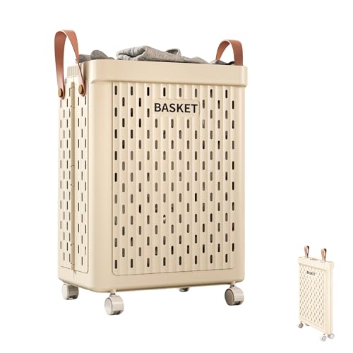 Cesto para Ropa Sucia con Ruedas. Cesta Plegable para Colada y Lavanderia con Asas. Ideal para Baño, Dormitorio y Lavadero. (55×37×34 cm)