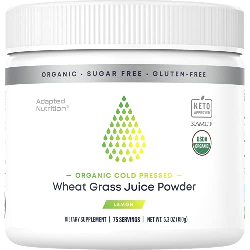 Organic Cold Pressed Raw Wheat Grass Juice Powder with Kamut | 75 Servings | Rich in Vitamins, Chlorophyll & Trace Minerals | No Maltodextrin & Sugar | Delicious Lemon Flavor