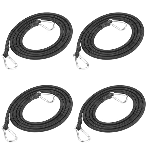 Bungee Cords with Carabiner Clips, 4 PCS 2 M Long Heavy Duty Carabiner Bungee Cord Extra Strong Black Bungee Straps with Carabiner Hooks for Camping Tarps Bike Rack Tent Car Roof Rack Black