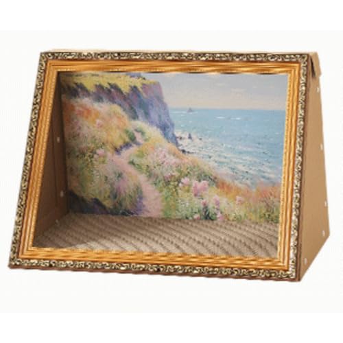 JOOHY 油絵 猫の家 ベッド 3Dボード 猫小屋 油絵フォトフレーム ハウス 猫ベッド キャットハウス 猫ハウス 爪研ぎ板付き 遊び場 噛み耐え 爪とぎおもちゃ 家の装飾用 画框 多機能 ゴールドK 長さ:56cm*幅:33cm*高さ:38cm