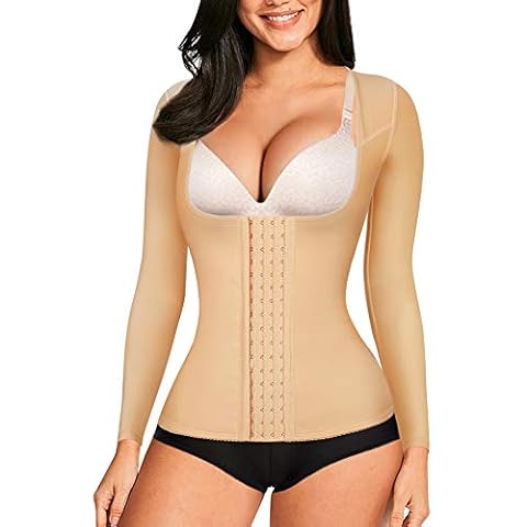 Bafully Women Compression Shapewear Tops Long Sleeves Waist Trainer Vest Underbust Tummy Control Body Shaper (Beige, M) Cover