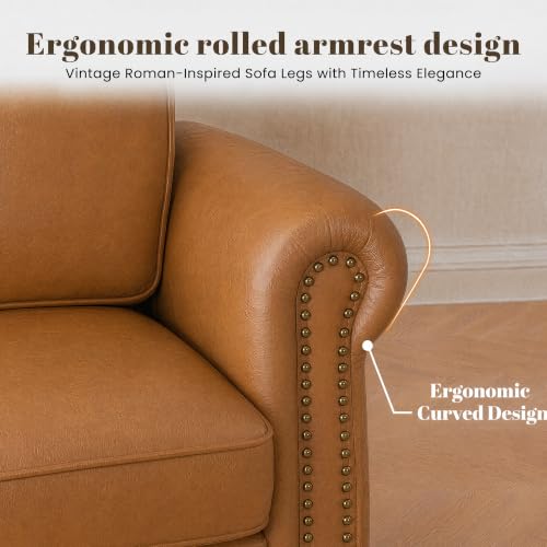 Image of Kingfun Faux Leather Accent Chair with Rolled Arms,Cream