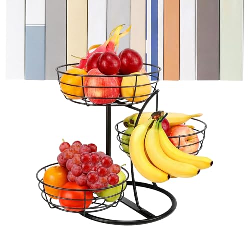 Cesta de frutas de 3 niveles, inoxidable, con soporte para plátanos, cocinas, pisos para la encimera de la cocina, hogar, despensa, apartamento, , comida, multiusos, para exteriores e interiores