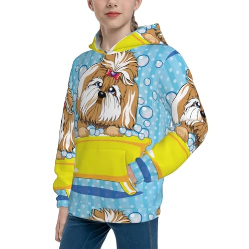 Dog Takes a Bath in the Bathtub Kid Hoodies Boys Sweatshirts Girls Pullover with Pocket2