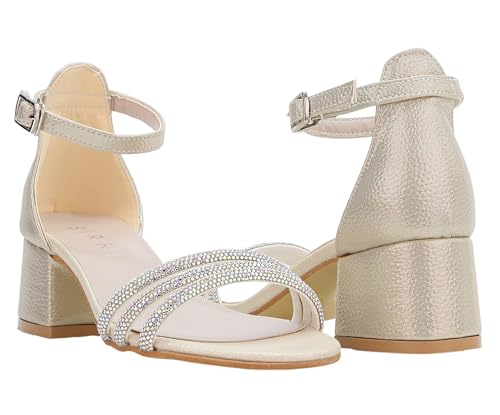 Girls' Textured Block-Heel Sandals with Rhinestone Straps – Elegant Kids Dress Shoes4