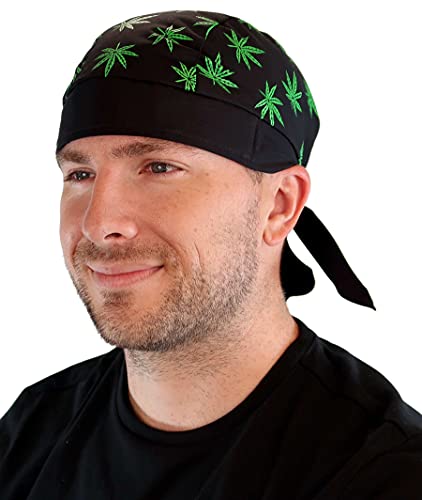 Skull Cap Biker Caps Headwraps Doo Rags - Marijuana Pot Leaf Skull Cap Headwrap