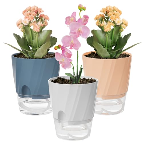 KIMCHOMERSE Self Watering Plant Pots, 6 Inch Plant Pots White,