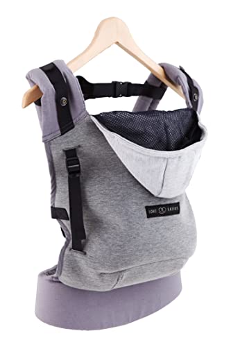 Love Radius HoodieCarrier - Porte bébé physiologique et ergonomique - Sensation écharpe de portage - Portage ventral, dorsal, hanches - Capuche intégrée - jusqu’à 20 kg - Gris Flanelle Cover