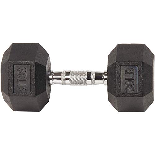Sporzon! Rubber Encased Hex Dumbbell, Single, Black