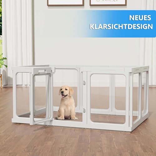 SISKEYCOOC 60cm Klarer Acrylplastik Welpenlaufstall, Transparenter Hundelaufstall mit Tür, Haustierumrandung für Innenbereich, Leicht reinigen, Welpenauslauf für kleine und mittel Hunde (10 Stück)