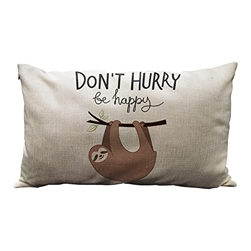 Wozukia Sloth Throw Pillow Covers Cute Sloth In With Lettering Don't Hurry Be Happy Motivational Quote Linen Fabric For Couch Bed Sofa Car Waist Cushion Cover 12 X 20 Inch Pillow Case #TOP27