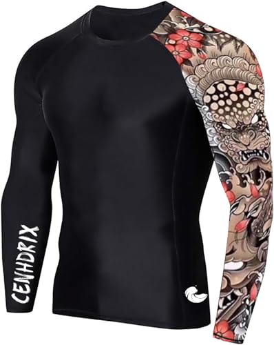 Mens Rash Guard Men's Long Sleeve UPF 50+ Sun Protection, Compression Shirt Long Sleeve Swim Shirts Workout Gym T-Shirt (US, Alpha, Large, Regular, Regular, Japanese Dragon)
