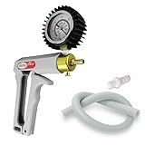 LeLuv Vacuum Pump Grey Maxi Ergonomic Handle with Rubber-Protected Gauge and Release Valve - Bundle with Matching Premium Silicone Hose and Fitting