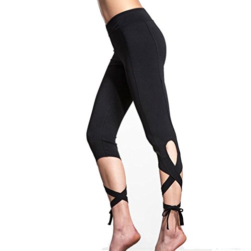 Pantalones Yoga Mujeres, Xinantime Mujer Deportes Gym Yoga Entrenamiento Polainas Pantalones Deportivos Fitness Lounge (XL, Negro)