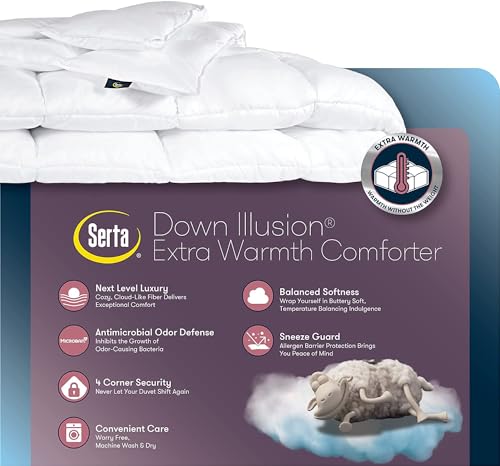 Image of Serta Down Illusion Extra Warmth Hypoallergenic Down Alternative Comforter with Corner Loops, Twin /Twin XL, White