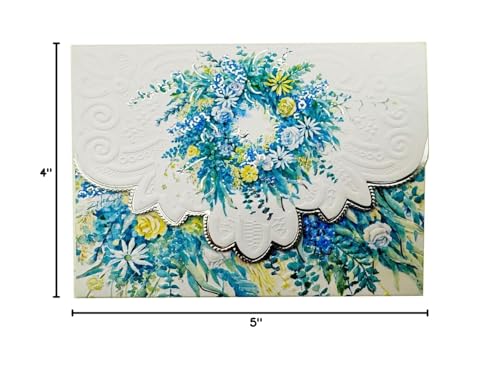 Image of Poster Foundry Set of 3 - Blue Wreath Boxed Note Cards by Carol Wilson. 10 embossed 4x5 Die-Cut Notecards and Matching Envelopes in Decorative Gift Box with Magnetic Flap. NCP3000