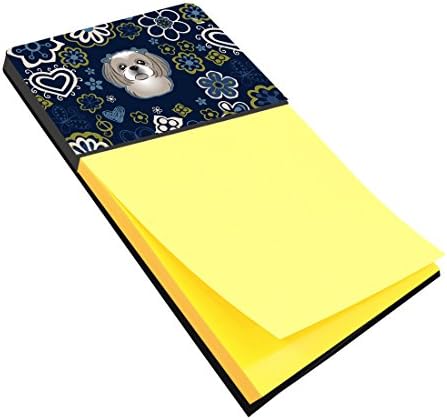 Blue Flowers Gray Silver Shih Tzu Sticky Note Holder image 2