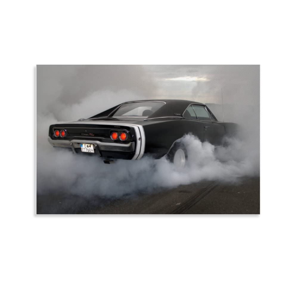 MOMOW1968 Dodge Charger Black and White Poster 1 Canvas Poster Wall Art Decor Print Picture Paintings for Living Room Bedroom Decoration Unframe 24x36inch(60x90cm)
