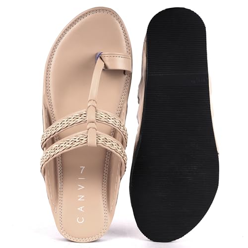 Image of CANVI Stylish | Fancy | Comfortable Kolhapuri Chappal Sandal Slipper for Men Stylish Faux Leather Men's Kolhapuri Slippers Sandals for Men Stylish & Comfortable