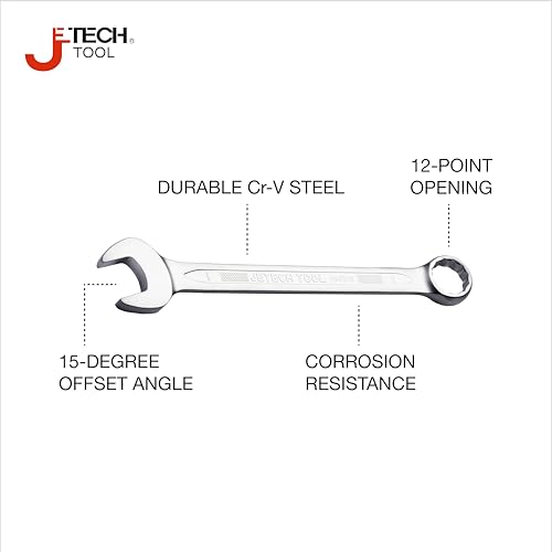 Image of Jetech 1 inch Combination Wrench, SAE 12-Point Chrome Vanadium Steel Spanner, Industrial Grade with 15-Degree Offset, Sand Blasted Finish, Heat-Treated Forged Tool