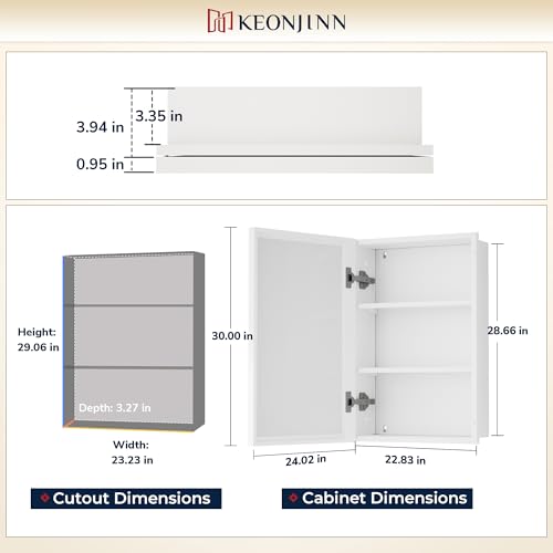 Image of Keonjinn 24 inch x 30 inch White Bathroom Medicine Cabinets with Mirror, Aluminum