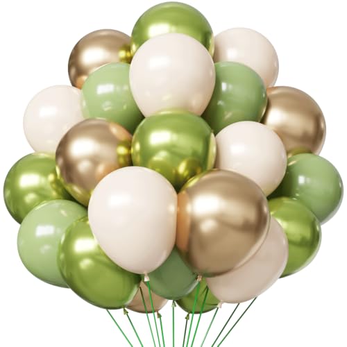 Image of Sage Green Balloons 55Pcs Green and gold balloons 12inch Green And White Balloons for Birthday Wedding Bridal Baby Shower Engagement Party Decorations