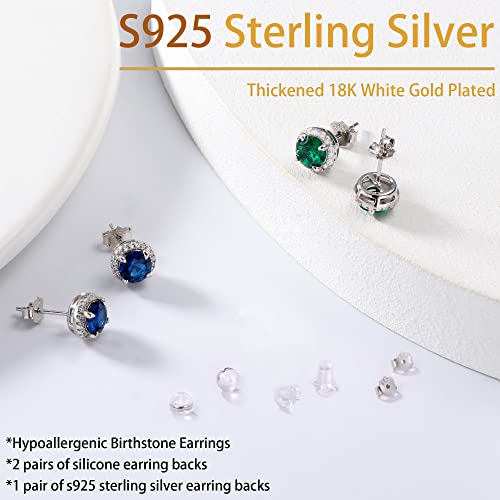 SMILEST Halo Birthstone Earrings for Women, 925 Sterling Silver Earrings Amethyst Ruby Aquamarine Birthstone Stud Earrings Anniversary Birthday Gifts for Women Mom Wife Daughter Gilrfriend Grandma4