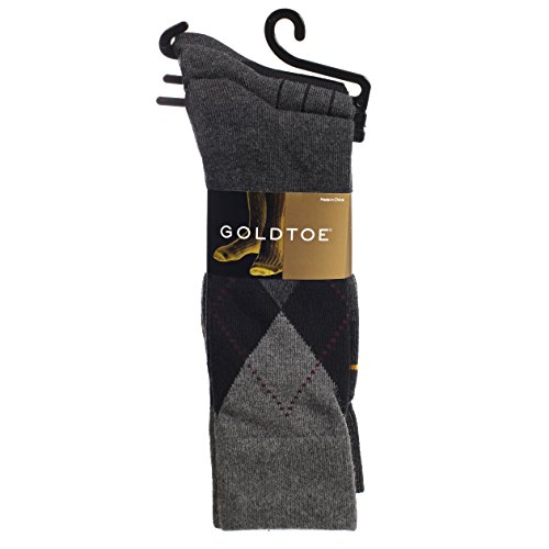 Gold Toe Mens 3-Pair Casual Argyle Cotton Trouser Dress Socks - Black Assorted (Shoe Size 6-12.5 (1 PK - 3 Pair Total))