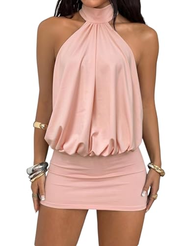 Image of SOLY HUX Women's Halter Mini Dress Y2k Backless Bodycon Club Night Cocktail Dresses