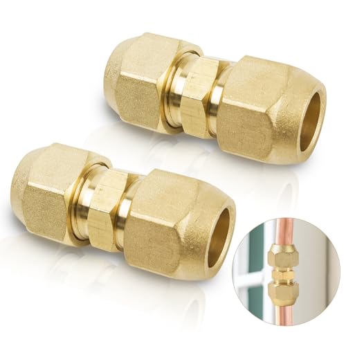 2 Stück 1/4' Klimazubehör-Doppelnippel für Kupferrohre, 1/4 Zoll Kupferrohrverbinder, Kein Schweißen Erforderlich Doppelmutter Set, Muttern...