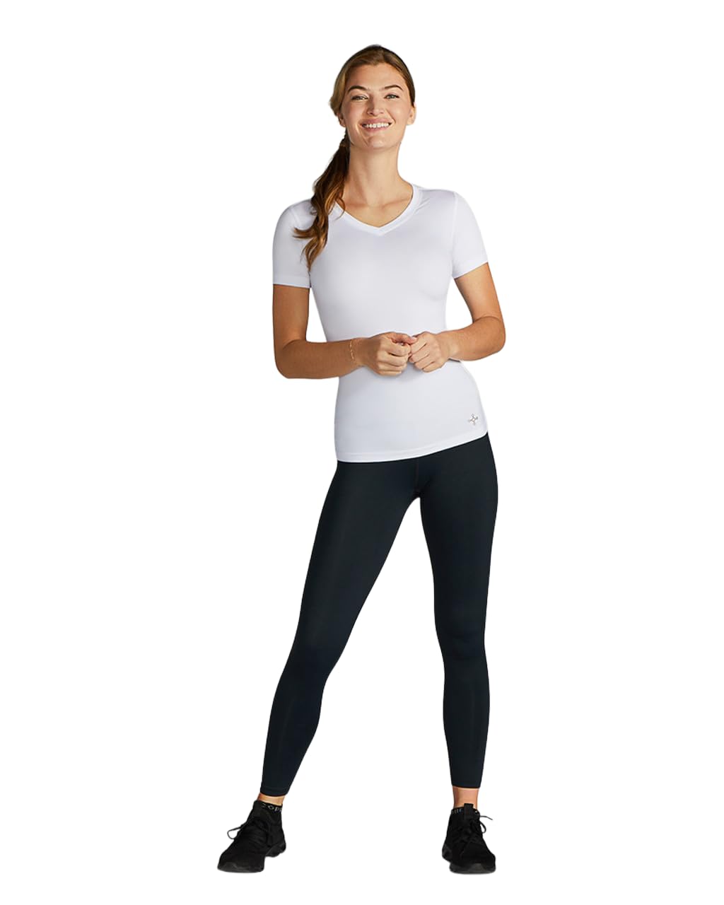 Tommie Copper Womens Infrared V Neck Short Sleeve Compression Shirt - White, 2XL