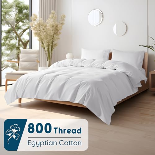 SONORO KATE 100% Egyptian Cotton Sheets - 800 Thread Count, Luxury Hotel Sateen Weave Sheets, Cooling, Soft & Breathable Bed Sheets Set, Fits 16\" Deep Pocket - 4 PC (White,Queen) - Thumbnail 2
