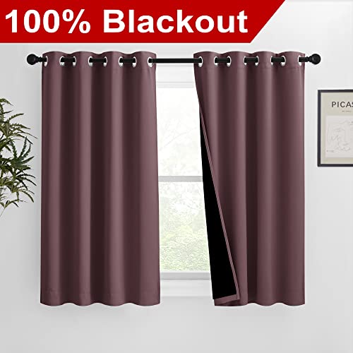 Image of NICETOWN Warm Curtains for Winter, Bedroom Full Blackout Curtain Panels, Great Job for Blocking Light, Complete Blackout Draperies with Black Liner for Night Shift (Dry Rose, Set of 2, 46 by 54-inch)