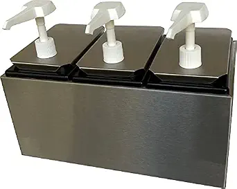 Carlisle FoodService Products Condiment Rail Condiment Center with 3 Standard Pumps for Gas Stations, Restaurants, and Fast Food Stainless Steel, 14.44 X 7.75 X 12.5 Inches, Silver