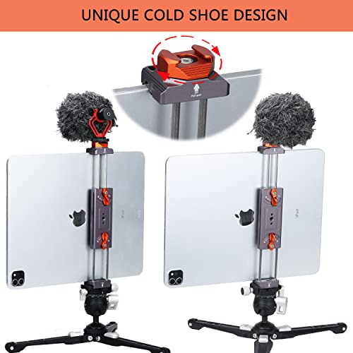 Metal Ipad Tripod Mount Adapter, Tablet Holder Tripod Mount With 1/4" Screw And Rotatable Cold Shoe Mount Compatible With Ipad Pro 12.9, Ipad Air 2 3 4, Galaxy Tab,Iphone #TOP1