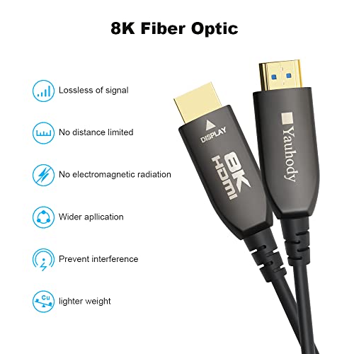 Yauhody Real 8K HDMI Fiber Optic Cable 100ft, Ultra High Speed 48Gbps HDMI 2.1 Over Fiber, Supports 10K, 8K@60Hz, 4K@144Hz/120Hz/60Hz, HDCP 2.2 & 2.3, 4:4:4,eARC, Dynamic HDR 10, 3D(100ft) by Yauhody - Image 3