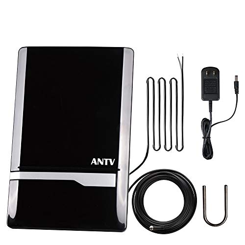 ANTV 50 Mile Radio Antenna, Indoor Amplified FM/AM Antenna for Stereo Radio Audio Signals RF Broadcast Receiver Tuner, 6ft 75Ω FM Coaxial Cable and 6ft AM Cable, Piano Black (2019 Upgrade Version)