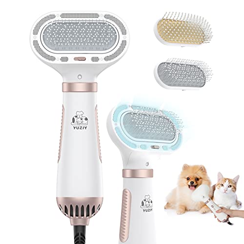 Pet Hair Dryer Updated 3 in 1 Professional Pets Grooming Blower Dryers Brushes, 360-Degree Portable Home Dog Blower Dryer with Replaceable 2 Comb Head Settings for Small Medium Large Dogs, Cats,White