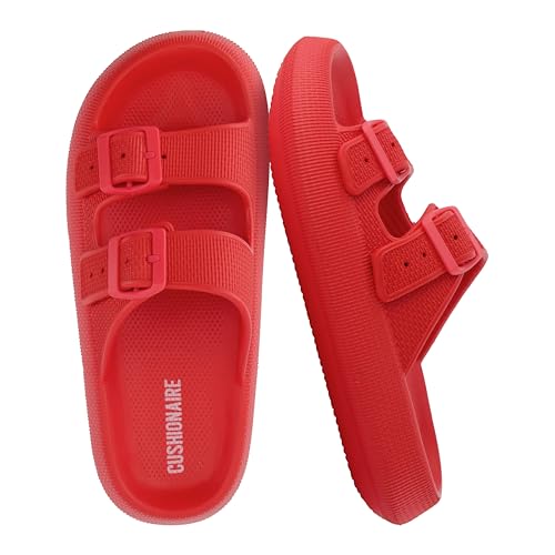 Image of CUSHIONAIRE Fame Pillow Recovery Sandals for Women, Adjustable Double Buckle Waterproof EVA Cloud Slides for Women