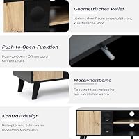Hometopia TV-Lowboard 140 cm, Schwarz mit Türen in Holzoptik – Ansicht 3
