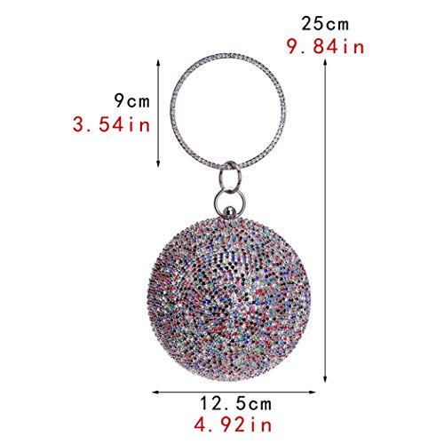 Tngan Ball Shape Clutch Purse Party Handbag Rhinestone Ring Handle Evening Bag Silvery #TOP2