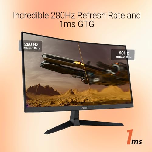 Image of ASUS TUF Gaming 27 inch FHD Curved Monitor, VA Display, 280Hz, 1ms (GTG), 1500R Curvature, FreeSync Premium, ELMB, 90% DCI-P3, DisplayWidget Center, DisplayPort, Dual HDMI, Eye Care, Tilt Adjustable