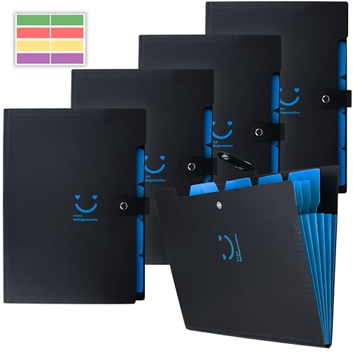 Image of SPS 5 Pocket Expanding File Folder Smile Design - Fits A4 & Letter Size Document Organizer, Accordion File Folders, File Holder for Office, School & Home Use - Blue (Pack of 4)