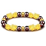 Feng Shui Amulet Bracelet The Best Prosperity 8mm Red Garnet Bead Bracelet with 4 Gold Plated Pi Xiu/Pi Yao Lucky Wealthy Brecelet